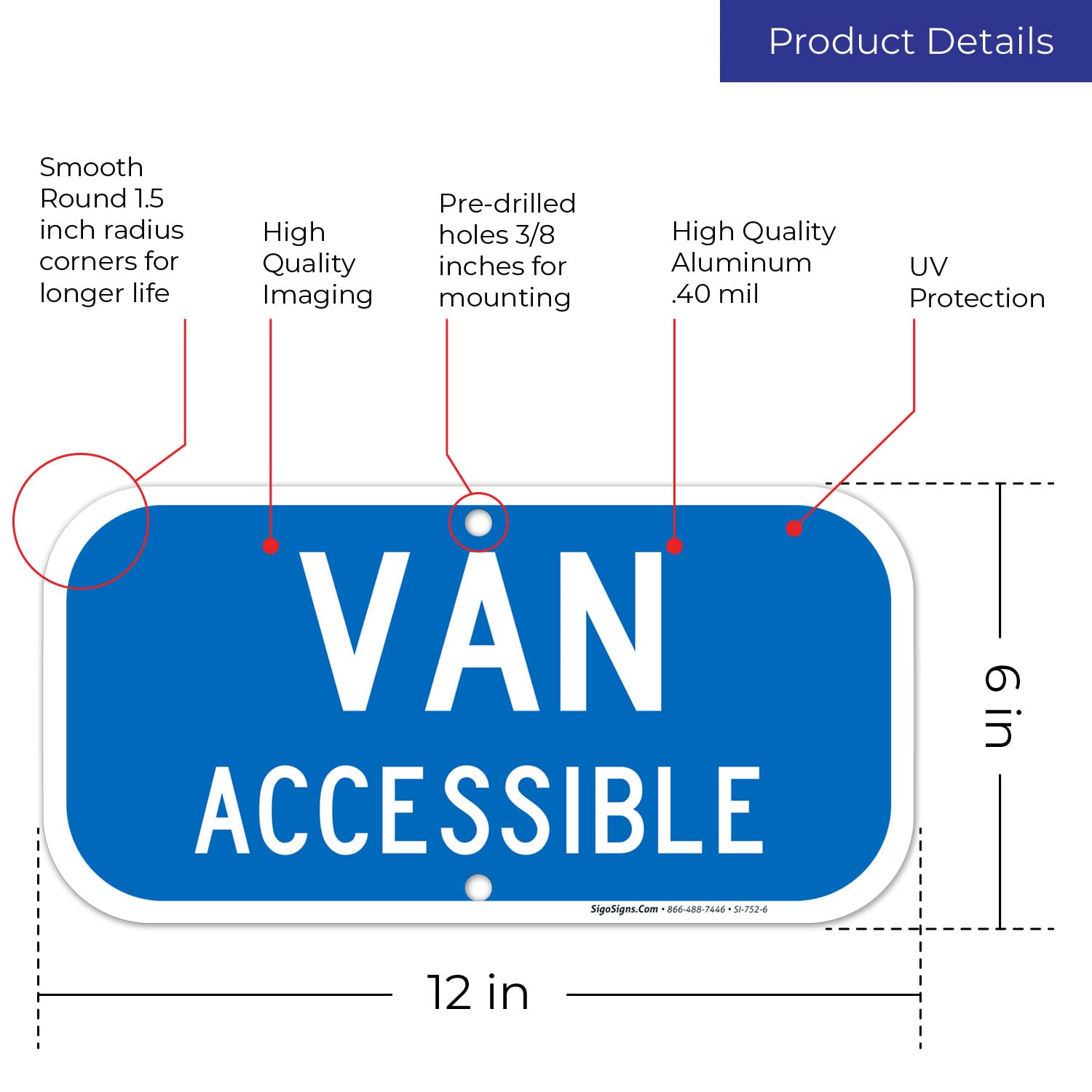 VAN看板 Van Accessible Sign, Handicap Parking Sign, 6x12 Inches